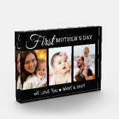 Modern First Mother's Day  3 Picture Collage Black Fotoblokken (Links)