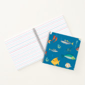 Modern Fish and Seahorse illustrated Pattern Blue Notitieboek (Binnen)