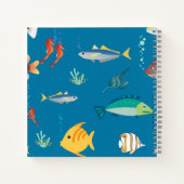 Modern Fish and Seahorse illustrated Pattern Blue Notitieboek (Achterkant)