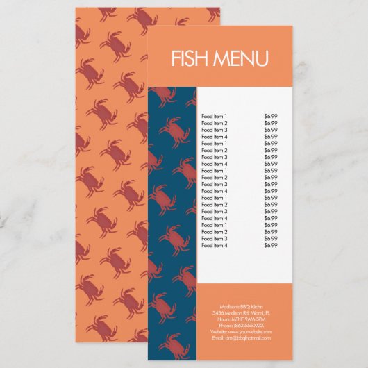Modern Fish Seafood Krab Restaurant Patroon Menu (Voorkant / Achterkant)