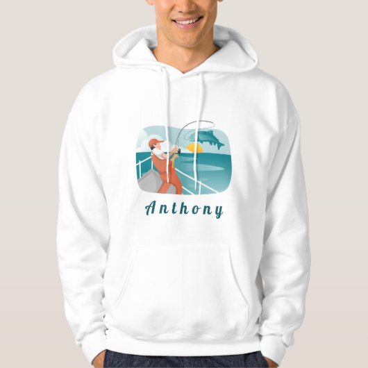 Modern Fisherman Illustratie Vist Naam ventilator Hoodie (Voorkant)