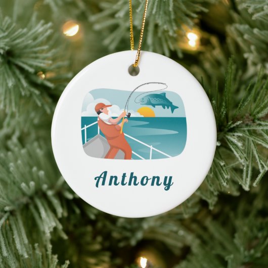 Modern Fisherman Illustration Vist de naam van Lov Keramisch Ornament (Boom)
