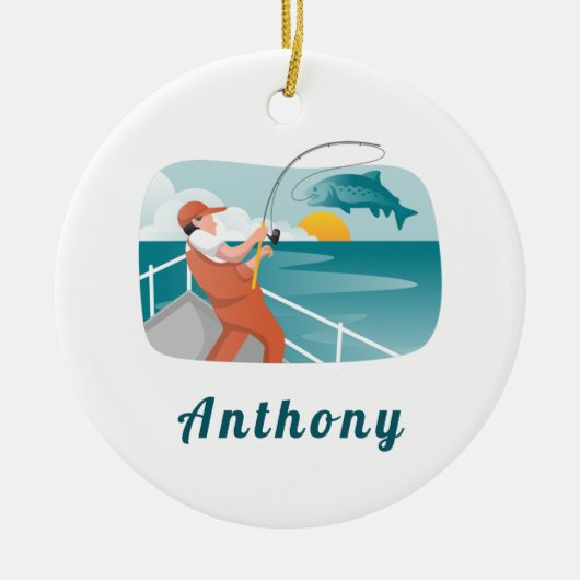 Modern Fisherman Illustration Vist de naam van Lov Keramisch Ornament (Voorkant)