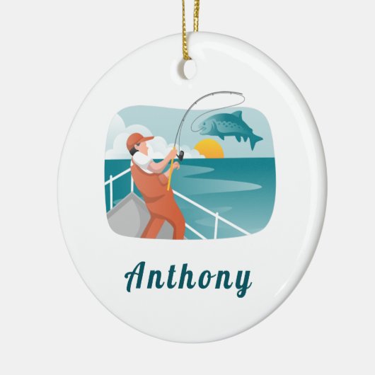 Modern Fisherman Illustration Vist de naam van Lov Keramisch Ornament (Links)