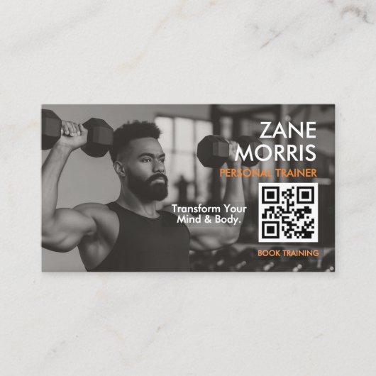 Modern Fitness Coach Photo QR Code Visitekaartje (Voorkant)