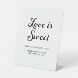 Modern Flair Script Love is Sweet White Wedding Reclamebord Met Voetstuk