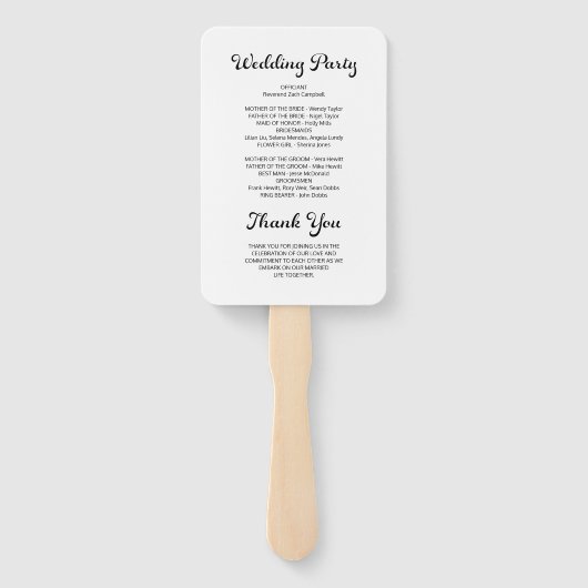 Modern Flair Script minimaal wit bruiloft programm Handwaaier (Achterkant)