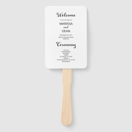 Modern Flair Script minimaal wit bruiloft programm Handwaaier (Voorkant)