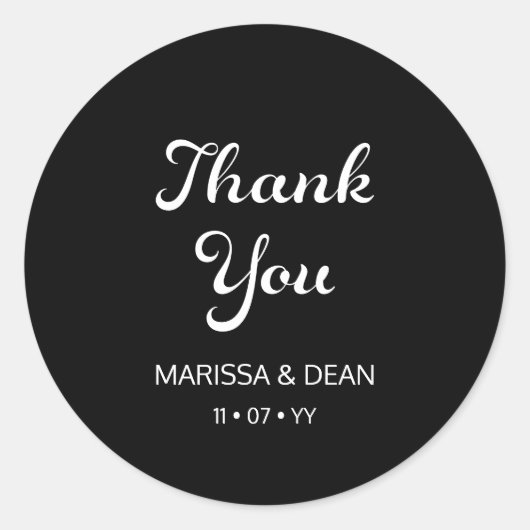 Modern Flair Script minimalistisch zwart bruiloft Ronde Sticker (Voorkant)