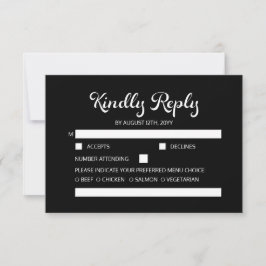 Modern Flair Script minimalistisch zwart bruiloft RSVP Kaartje