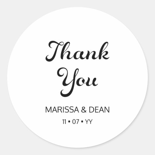 Modern Flair Script minimalistische witte bruiloft Ronde Sticker (Voorkant)