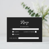 Modern Flair Script minimalistische witte bruiloft RSVP Kaartje (Staand voorkant)