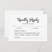 Modern Flair Script minimalistische witte bruiloft RSVP Kaartje (Voorkant / Achterkant)