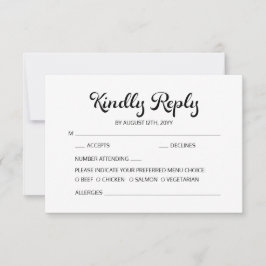 Modern Flair Script minimalistische witte bruiloft RSVP Kaartje