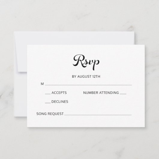 Modern Flair Script minimalistische witte bruiloft RSVP Kaartje (Voorkant)