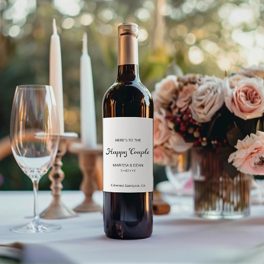 Modern Flair Script minimalistische witte bruiloft Wijn Etiket