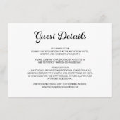 Modern Flair Script White Wedding Gast Details Informatiekaartje (Voorkant)
