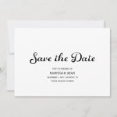Modern Flair Script White Wedding Save the Date Kaart (Voorkant)