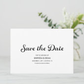 Modern Flair Script White Wedding Save the Date Kaart (Staand voorkant)