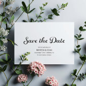 Modern Flair Script White Wedding Save the Date Kaart