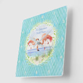 Modern Flamingo Beach Ocean Sand Shore Aqua Blue Vierkante Klok (Hoek)