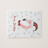 Modern Flamingo Santa Snowflake White Kerstmis Legpuzzel (Horizontaal)