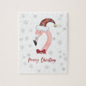 Modern Flamingo Santa Snowflake White Kerstmis Legpuzzel (Verticaal)