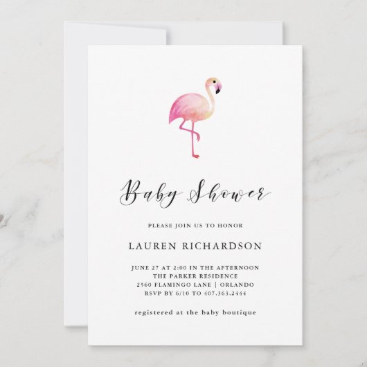 Modern Flamingo | Uitnodiging tot Baby shower (Voorkant)