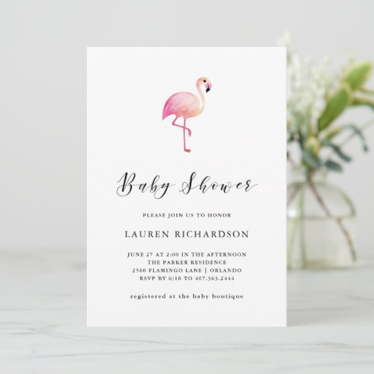 Modern Flamingo | Uitnodiging tot Baby shower (Staand voorkant)