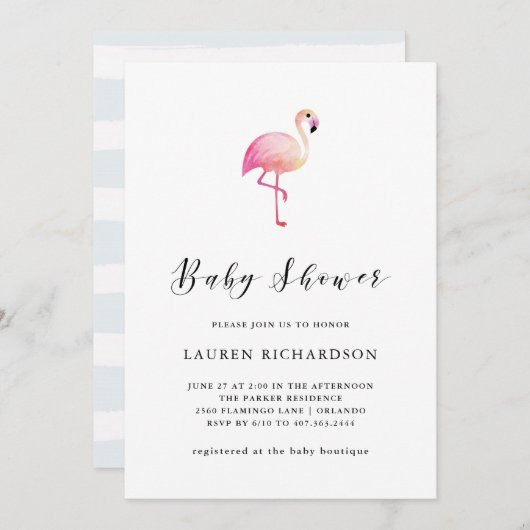 Modern Flamingo | Uitnodiging tot Baby shower (Voorkant / Achterkant)
