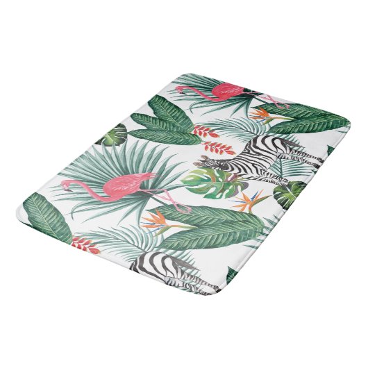 Modern flamingo zebra tropical leaf waterverf badmat (Gekanteld)