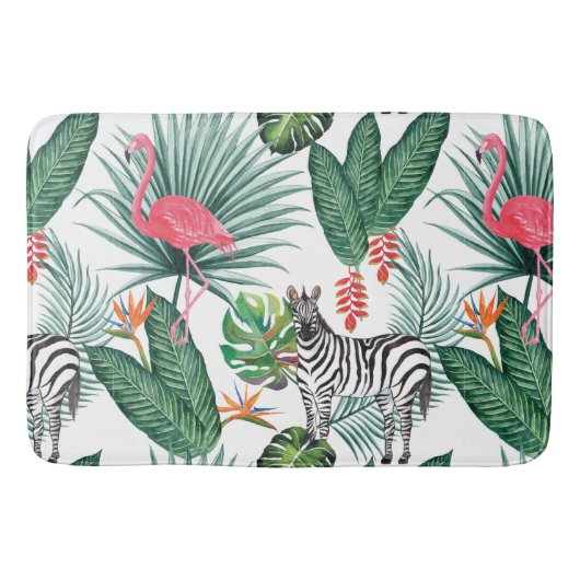 Modern flamingo zebra tropical leaf waterverf badmat (Voorkant)