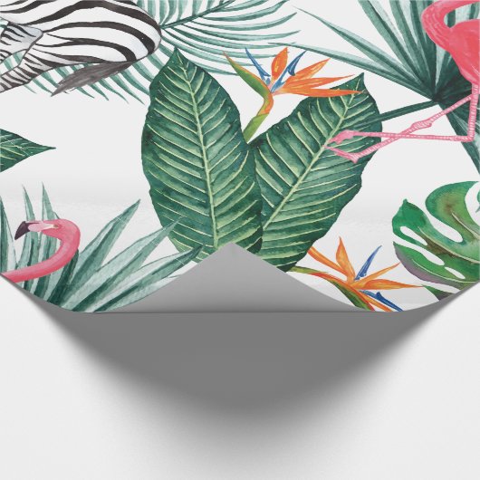 Modern flamingo zebra tropical leaf waterverf cadeaupapier (Hoek)