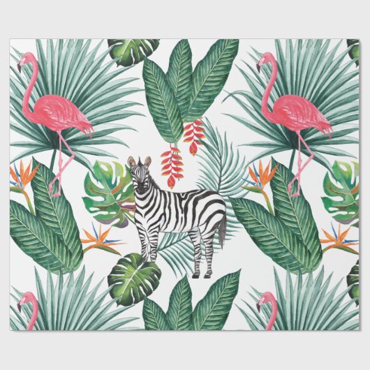 Modern flamingo zebra tropical leaf waterverf cadeaupapier (Vlak)