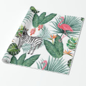 Modern flamingo zebra tropical leaf waterverf cadeaupapier (Uitgerold)