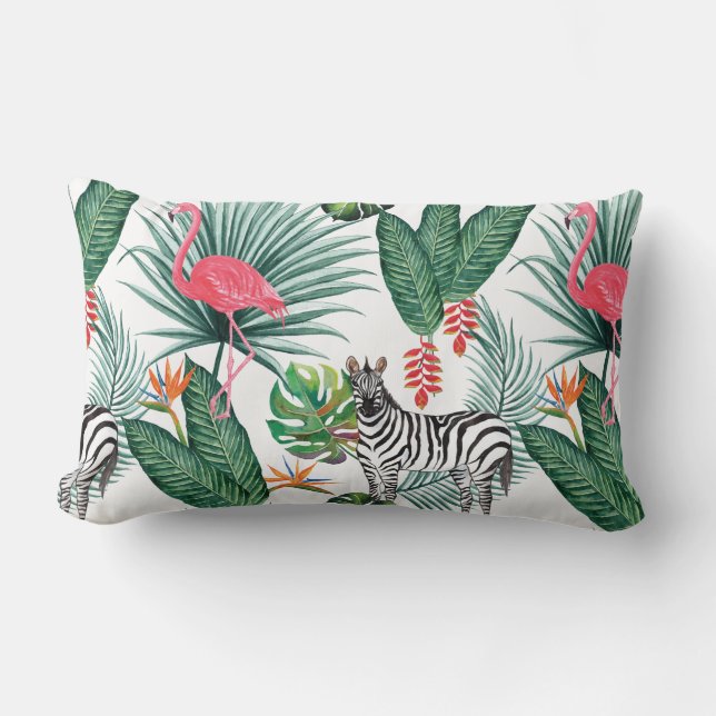 Modern flamingo zebra tropical leaf waterverf kussen (Voorkant)