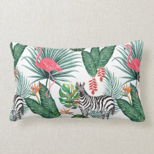 Modern flamingo zebra tropical leaf waterverf kussen
