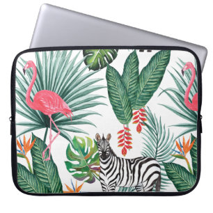 Modern flamingo zebra tropical leaf waterverf laptop sleeve