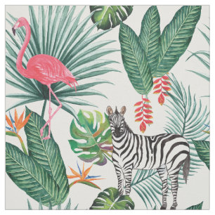 Modern flamingo zebra tropical leaf waterverf stof