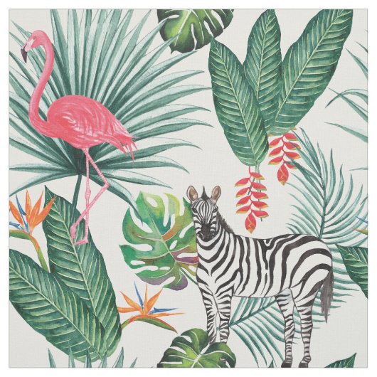 Modern flamingo zebra tropical leaf waterverf stof (Swatch)