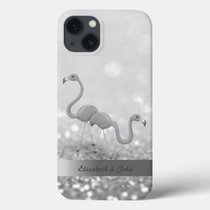 Modern Flamingos Silver Glitter Bokeh Case-Mate iPhone Case