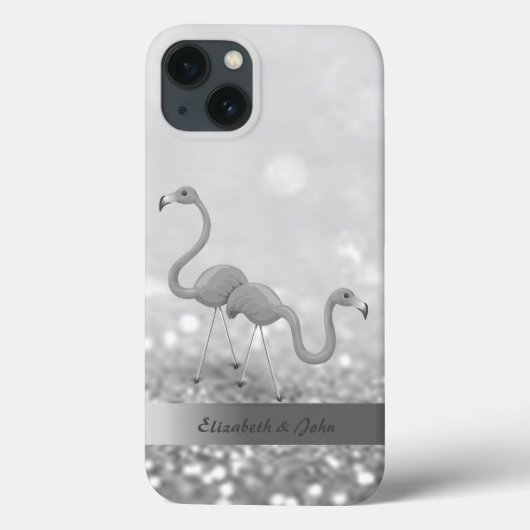Modern Flamingos Silver Glitter Bokeh Case-Mate iPhone Case (Achterkant)