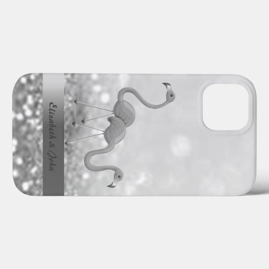 Modern Flamingos Silver Glitter Bokeh Case-Mate iPhone Case (Achterkant (horizontaal))
