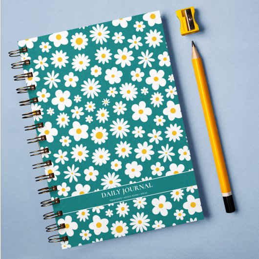 Modern Flat Graphic Daisy Blauwgroen Blauw Notitieboek