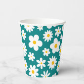 Modern Flat Graphic Daisy Blauwgroen Blauw Papieren Bekers (Achterkant)