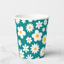 Modern Flat Graphic Daisy Blauwgroen Blauw Papieren Bekers