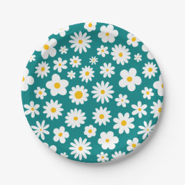 Modern Flat Graphic Daisy Blauwgroen Blauw Papieren Bordje