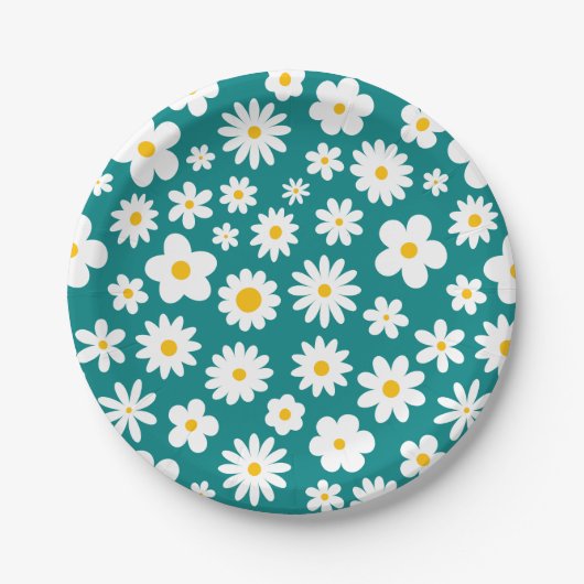 Modern Flat Graphic Daisy Blauwgroen Blauw Papieren Bordje (Voorkant)