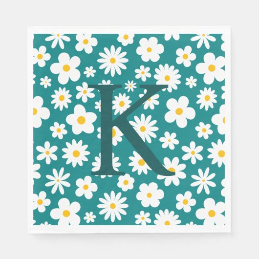 Modern Flat Graphic Daisy Blauwgroen Servet (Voorkant)