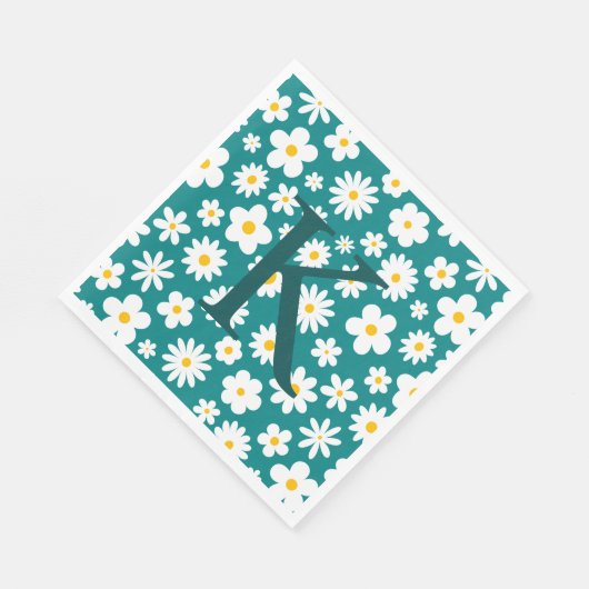Modern Flat Graphic Daisy Blauwgroen Servet (Hoek)